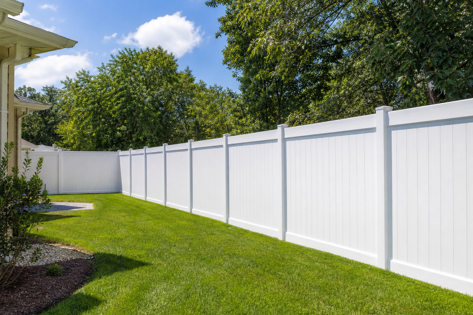 White vinyl fence surrounding a backyard